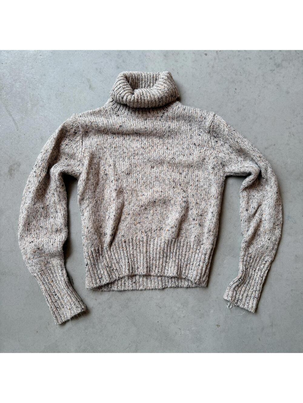 Vintage Chunky Knit Turtleneck Sweater Beige Oatmeal Flecked Pullover Size